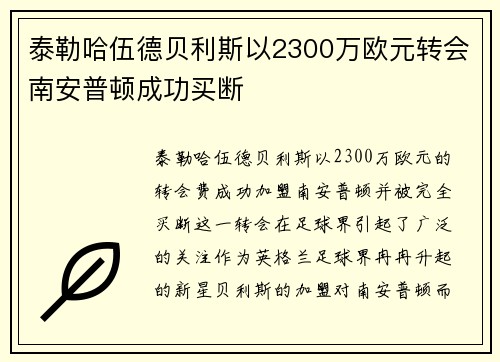 泰勒哈伍德贝利斯以2300万欧元转会南安普顿成功买断